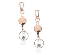 Gogogmee 2Pcs Zinc Alloy Retractable Key Badge Holder with Telescopic Wire Elastic Keychain for Nurses Security Staff Factory Workers and Office Use Rose Gold