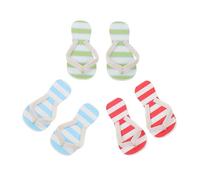 Gogogmee 3 Pairs Miniature Slipper Models for Dollhouse Micro Landscape Decor Summer Beach Scene Props with Blue White Red White and Green Stripes