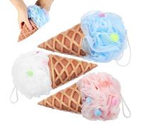 Gogogmee 3 Pcs Ice Cream Bath Sponge with Hanging Rope Cute Loofah Balls for Gentle Foaming and Exfoliating Shower Puff for Boys and Easy to Store Pink White Blue