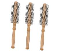 Gogogmee 3 Pcs Wooden Handle Round Brush for Men Scalp Massaging Detangler Soft Bristle Hair Brush for Blow Drying