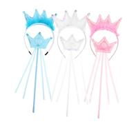 Gogogmee 3 Sets Princess Crown and Fairy Wand for Lightweight Comfortable Tiara Headbands in White Blue Pink Birthday Party Dress Up Accessories for Halloween and Holiday Role Play