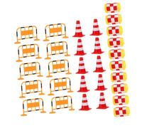 Gogogmee 30pcs Miniature Traffic Warning Signs for Educational Play Includes Red Cones Orange Barriers Yellow Crash Buckets Roadblock for Role Play and Learning Traffic Safety