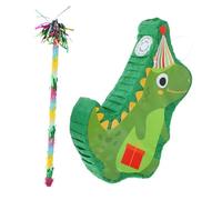 Gogogmee 3D Dinosaur Pinata Party Game Set with Tassel Stick, Green Dinosaur Candy Holder Pinata for Birthday and Holiday Celebrations, 2 Pieces Party Supplies