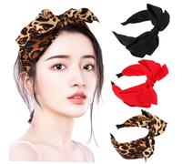 Gogogmee 3pcs Creative Bowknot Hairbands for Women Chic Elastic Headbands in Khaki Leopard Black Red Comfortable Cloth Hair Accessories for Festive Parties and Daily Stylish Wear