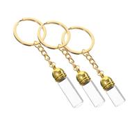 Gogogmee 3Pcs Glass Jars with Gold Acrylic Caps Travel Perfume Refillable Bottles Keychains for DIY Hanging Decor Small Transparent Essential Oil Dispenser Pendants