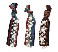 Gogogmee 3pcs Pearl Leopard Hair Ring Pearl Hair Rope Adjustable Large Thick Leopard Printed Scrunchies Fabric