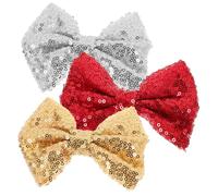 Gogogmee 3pcs Sequin Hair Bow Clips for Girls, Decorative Glitter Bow Hair Accessories for Boys and Girls, Party and Performance Headwear in Red, Gold, Silver