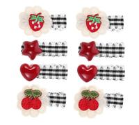 Gogogmee 4 Pairs Plaid Hair Clips with Cherry Embroidery Lace Vintage Checkered Duckbill Barrettes Non-slip Fruit Shape Hairpins for Women Holiday Accessories