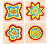Gogogmee 4 Sets Wooden Rainbow Building Blocks Puzzle for Educational Geometry with Gear Flower Circle and Quadrangle Shapes Creative Early Learning Gift
