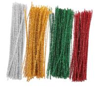 Gogogmee 400pcs Colored Glitter Chenille Stems for DIY Crafting Christmas Pipe Cleaners with Gold Silver Green Red Tinsel Iron Wire and Pet and Adults Handmade Decoration Supplies