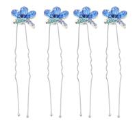 Gogogmee 4pcs Blue Rhinestone Butterfly Hairpins U-shaped Wedding Hair Accessories for Brides Bridal Decorative Hair Clips