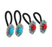 Gogogmee 4pcs Bohemian Flower Hair Ties Handmade Elastic Ponytail Holders with Colored Stones High Elasticity No Damage Decorative Hair Bands for Women Blue Red Mixed Colors