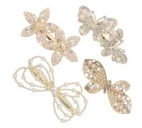 Gogogmee 4pcs Butterfly Pearl Flower Hair Clips for Women Shiny Metal Barrettes Hairpins for Loose Hair Styling Party Wedding Accessories Idea