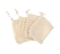 Gogogmee 4pcs Cotton Linen Exfoliating Soap Bag Mesh Pouch with Wooden Beads Drawstring for Shower Bath Soap Saver Suitable for Body Cleansing and Skincare