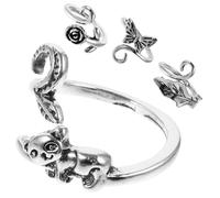 Gogogmee 4pcs Creative Metal Crochet Finger Rings for Knitting Yarn Tension Guide Loops with Sloth Rose Leaf Lightweight Portable Braided Rings for DIY Handcrafts and Knitters