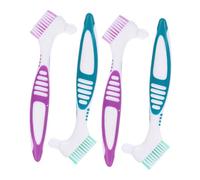 Gogogmee 4pcs Double-Sided Denture Brushes with Large Ergonomic Handles Multi-Layered Hard Bristles for Denture Cleaning and Comfortable Grip for Care and Oral Hygiene