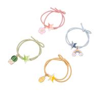 Gogogmee 4pcs Girl Hair Ties Hair Scrunchies Set with Floral, Milk Tea, Hot Air Balloon and Multicolor Patterns, Soft Elastic Head Ropes for Women and Girls, Suitable for Daily Styling and Travel