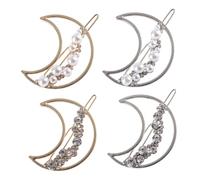Gogogmee 4pcs Hollow Moon Pearl Rhinestone Hair Barrettes Elegant Lightweight Hairpins for Women Clips for Styling Wedding Party and Everyday Hair Accessories