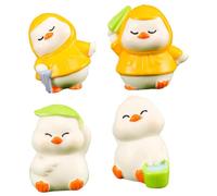 Gogogmee 4pcs Mini Resin Duck Figurines Garden Landscape Decoration Cartoon Animal Statues for Table Dollhouse and Home Decor with Raincoat Leaf Bucket