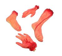 Gogogmee 4pcs Realistic Broken Hands and Feet Halloween Horror Props for Haunted Houses Bar Decorations Scary Festival Prank Supplies with Fake Blood for Costume Parties