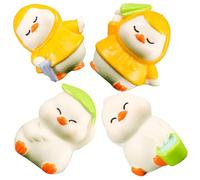 Gogogmee 4pcs Resin Miniature Duck Figurines Cartoon Animal Ornaments for Terrarium Lawn Landscape Decor Realistic Tiny Ducks with Raincoat Leaf Bucket Umbrella Designs and Detailed Small