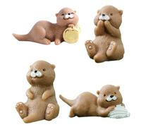 Gogogmee 4Pcs Resin Otter Miniature Figurines Small Otter Decorations for Cake Toppers Garden Terrarium DIY Crafts Home Lawn and Aquarium Accessories