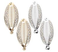 Gogogmee 4pcs Rhinestone Electroplated Fish Shaped Banana Hair Clips Strong Tension Ponytail Holders Gold Silver Each Secure Grip for Women and Suitable for Work