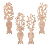 Gogogmee 4pcs Unpainted Wood Carved Appliques for Furniture Chinese Vase Onlay Decorations for Wardrobe Cupboard Doors DIY Wooden Carving Decals with Intricate Oriental Design Easy to