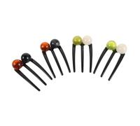 Gogogmee 4pcs Vintage U Shaped Hair Forks with Beaded Three Prong Design Strong Grip Updo Hair Pins Clips for Womens Stylish Bun Makers for Office