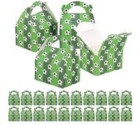Gogogmee 50pcs Soccer Party Favor Boxes Durable Paper Candy Wrap with Handle Fun Football Design for Goodies and Treats at Birthday Celebrations