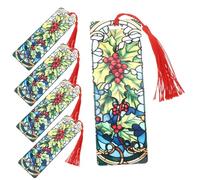 Gogogmee 5pcs Acrylic Bookmarks with Red Tassels for Christmas Transparent Page Markers with Light Refractive Effect Acrylic Craft Blanks for DIY Bookmark Projects and Teacher