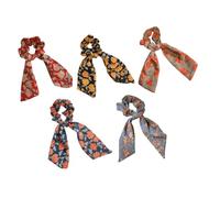 Gogogmee 5PCS Creative Scarf Hair Scrunchies for Women Soft Elastic Hair Rings with Delicate Floral Pattern Random Color Random Color
