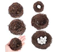 Gogogmee 5pcs Handmade Rattan Faux Birds Nests with Realistic Fake Eggs for Garden Easter Decor for Boys and Girls Pretend Play and Craft Projects