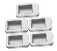 Gogogmee 5pcs Metal Tin Box Empty Metal Storage Organizer Tins Window Hinged Lids for Nail Art Protective Box and Small Items Other Craft Projects