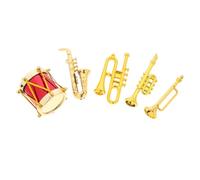 Gogogmee 5Pcs Mini Classical Musical Instruments Doll House Saxophone Trumpet Drum for Pretend Play and Home Decor Vintage Style Miniature Decorative Ornaments