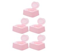 Gogogmee 5pcs Plastic Wipes Container with Flip Top Convenience, Travel-Friendly Wipe Tissue Storage Case, Soft Pink Colour, Suitable for Travel and Car Use