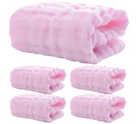 Gogogmee 5pcs Pure Cotton Washcloths Pink Muslin Face Towels Soft Saliva Burp Hand Towels Newborn Essentials Breathable Multipurpose Necessities