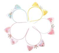 Gogogmee 5pcs Sequin Cat Ear Clips Quicksand Print Hairband Unique Animal Headband Party Decor Comfortable for Girls Random Color