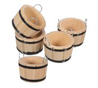 Gogogmee 5pcs Small Wooden Basin in The Doll House Home Decor Miniature Artificial Buckets Small Wooden Barrel Miniature Buckets Ornament Ornament Photograph Prop Khaki