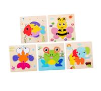 Gogogmee 5pcs Wooden Animal Puzzle for Cartoon Jigsaw with Bee Frog Goldfish Fish Elephant Patterns Educational Brain Development Game