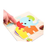 Gogogmee 5pcs Wooden Cartoon Animals Jigsaw Puzzles for Educational with Bee Frog Goldfish Fish Elephant Patterns for Brain Development and Hand-eye Coordination