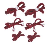 Gogogmee 6 pcs Mini Red Velvet Bow Hair Clips with Pearl Accents Lightweight Cute Hair Accessories for Women and Birthday Party Prom Everyday Use
