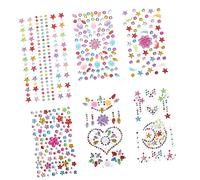 Gogogmee 6 Sheets Acrylic Face Gems Sticker for Children, Safe Material and No Residue, Assorted Colour Rhinestone Temporary Tattoos for Halloween Party and Day of The Dead