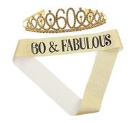 Gogogmee 60th Crown and Sash Set Princess Decorations Female Birthday Party Accessories