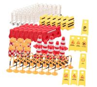 Gogogmee 62pcs Miniature Traffic Sign Playset with Roadblocks and Barricades Bright Colored Construction for Driving Simulator and Traffic Scene Learning Lightweight and Portable Road Signs