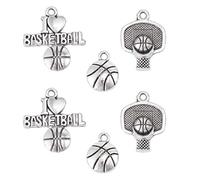 Gogogmee 6pcs Basketball Charms Pendant Necklace Alloy Neck Accessories with I Love Basketball and for Sports Fans for Men Women Boys