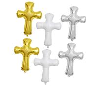 Gogogmee 6pcs Decorative Cross Shape Baptism Balloons Aluminum Foil Helium Compatible Foil Balloons for Christening Celebrations Party Decorations and Photo Props