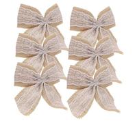 Gogogmee 6pcs DIY Burlap Lace Bowknots for Present Decoration Large Rustic Linen Bows with Classic Lace Detail Easy to Tie Decorative Bows for Crafts Weddings Christmas Trees Versatile