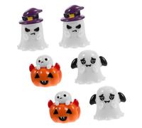 Gogogmee 6pcs Halloween Mini Ghost Decor Set with Resin Pumpkin and Bat Wing Ghosts, Small Micro Landscape Ornaments for Home and Desktop Halloween Scene Layout and Tabletop Decoration