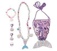 Gogogmee 6pcs Mermaid Princess Accessory Set Boys and Girls Jewelry for Girls Shell Necklace Bracelet Ring Anklet Earrings Tote Bag Dress up Toys